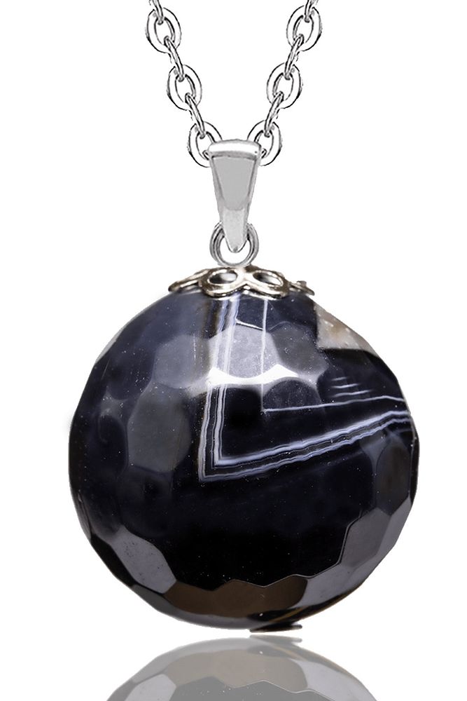 Sertifikalı Fasetli Siyah Akik Doğal Taş Kolye