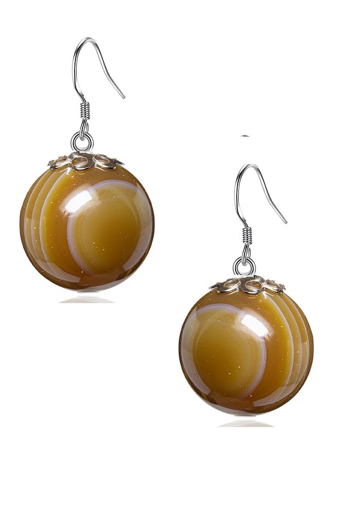 Sertifikalı Kahve Akik Taşlı Doğal Taş Küpe