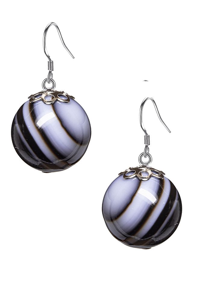 Sertifikalı Siyah Akik Doğal Taş Küpe