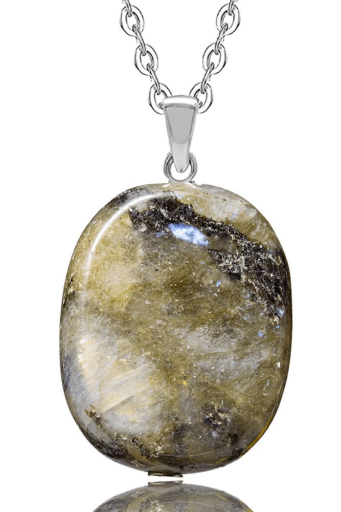 Sertifikalı Ham Doğal Labradorit Taşı Kolye