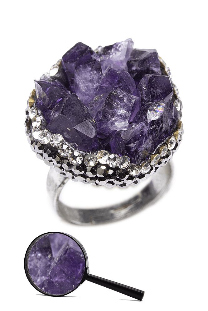 Sertifikalı Ayarlanabilir Ham Ametist Taşı Doğal Taş Yüzük