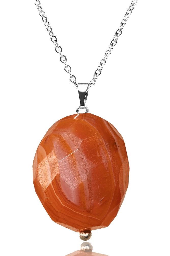 Sertifikalı Doğal Fasetli Turuncu Akik Taşı Kolye