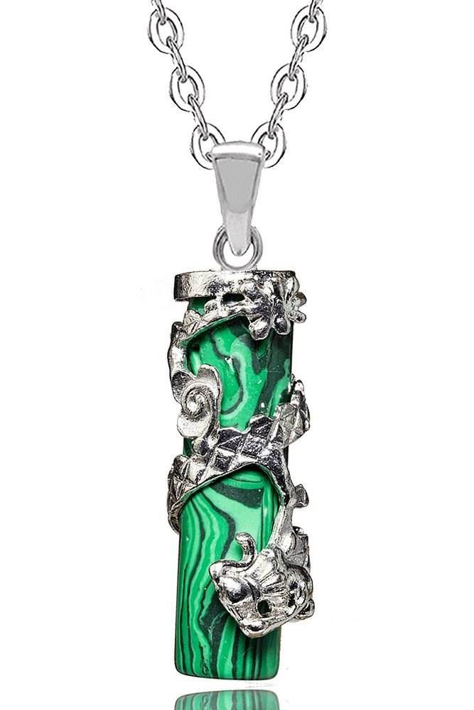 Sertifikalı Telkari Işlemeli Doğal Malahit (malakit) Taşı Kolye