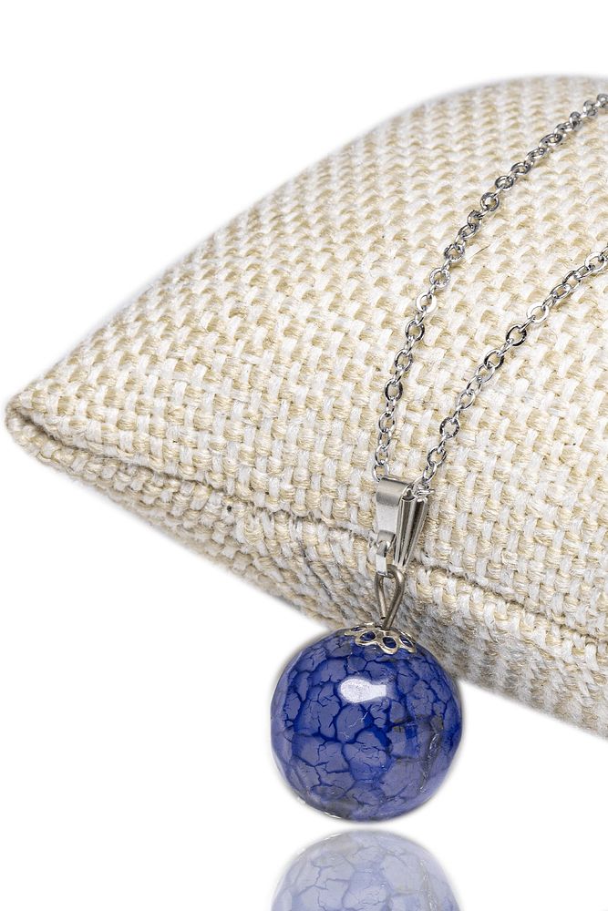 Sertifikalı Doğal Koyu Mavi Akik Taşı Kolye