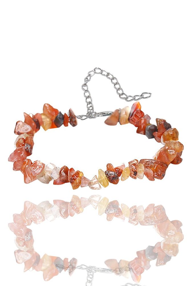 Sertifikalı Doğal Karnelyan Karneol Akik Kırık Taşlı Bileklik