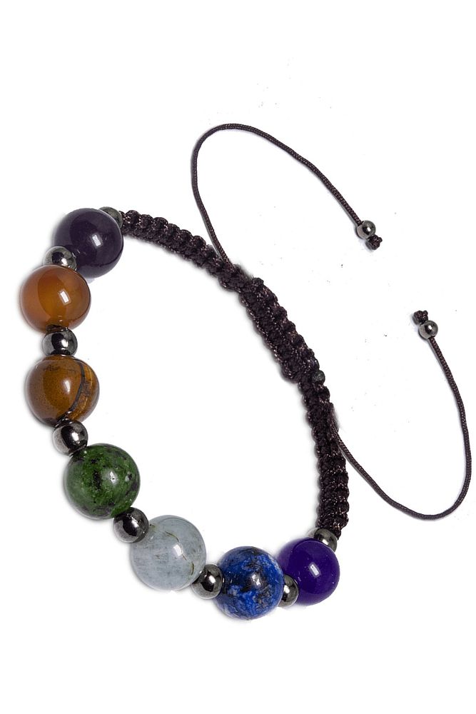 Sertifikalı Kahve Makrome 7 Çakra Bileklik - Ametist Akik Kaplan Gözü Yeşim Akuamarin Lapis Taşı