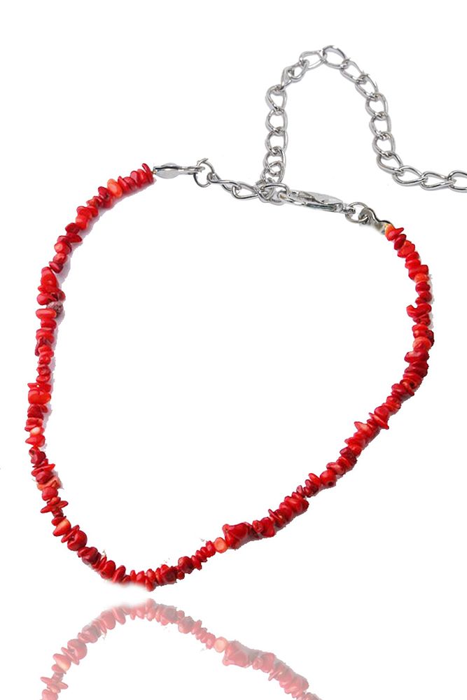 Sertifikalı Doğal Kırmızı Mercan Kırık Taş Kolye