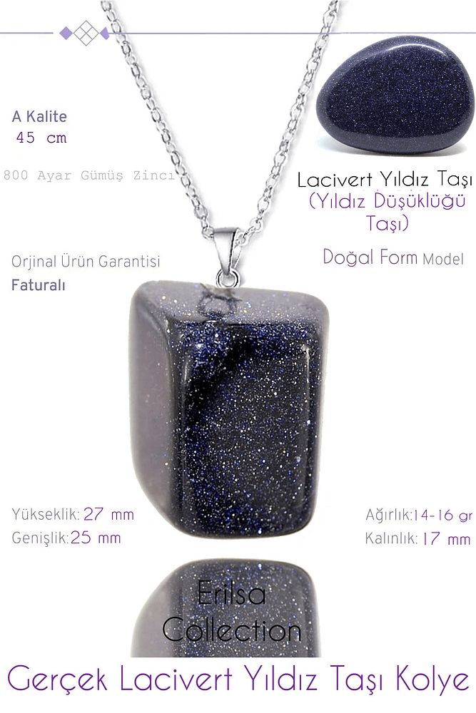 Sertifikalı Tımbıl Model Gerçek Lacivert Yıldız Taşı Kolye