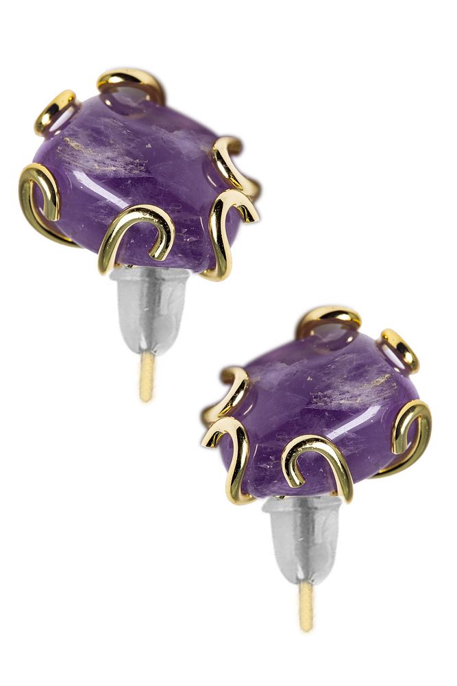 Sertifikalı Doğal Ametist Taşı Küpe (24k Altın Kaplama)