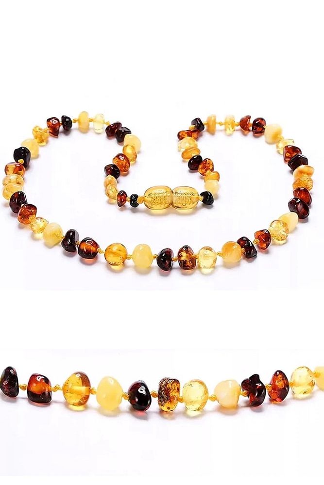 Üretici Sertifikalı Barok Kesim Multicolor Damla Kehribar Bebek Diş Kolyesi 32-33 Cm