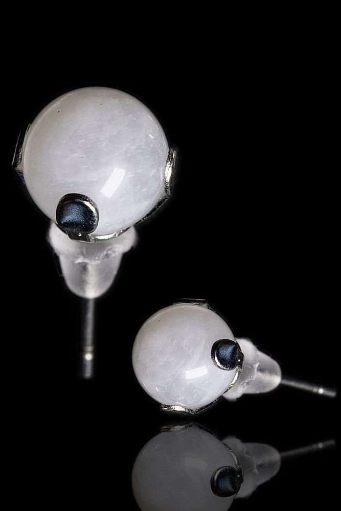 Sertifikalı Doğal Ay Taşı Nokta Doğal Taş Küpe