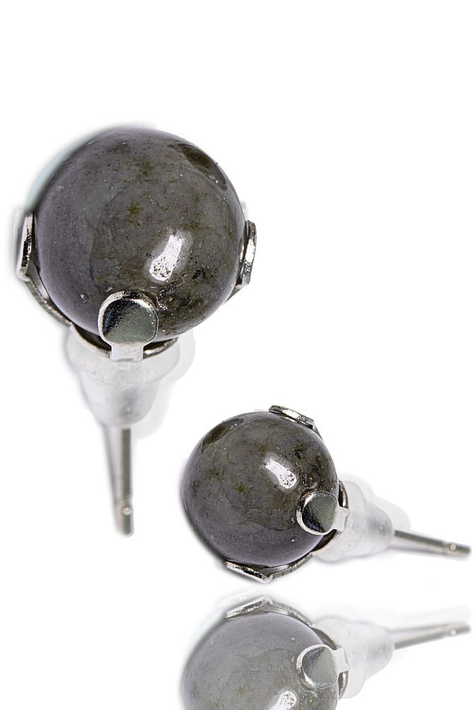 Sertifikalı Doğal Labradorit Taşı Nokta Doğal Taş Küpe - Mavi Yansımalı