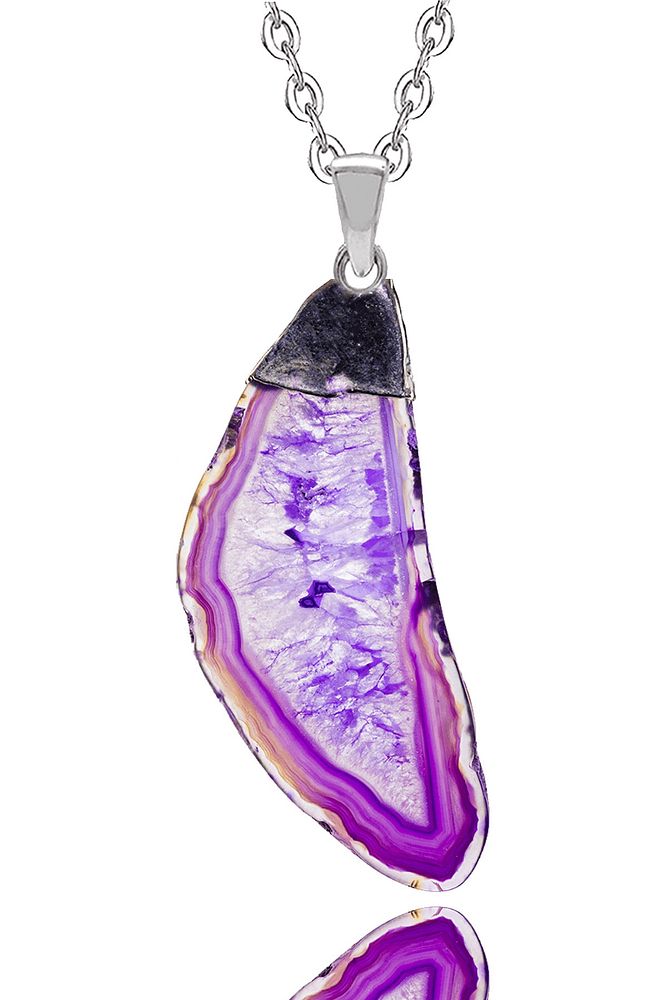 Sertifikalı Ham Doğal Mor Akik Taşı Plaka Kolye