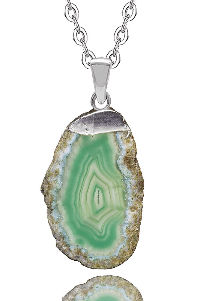 Sertifikalı Ham Doğal Yeşil Akik Taşı Plaka Kolye