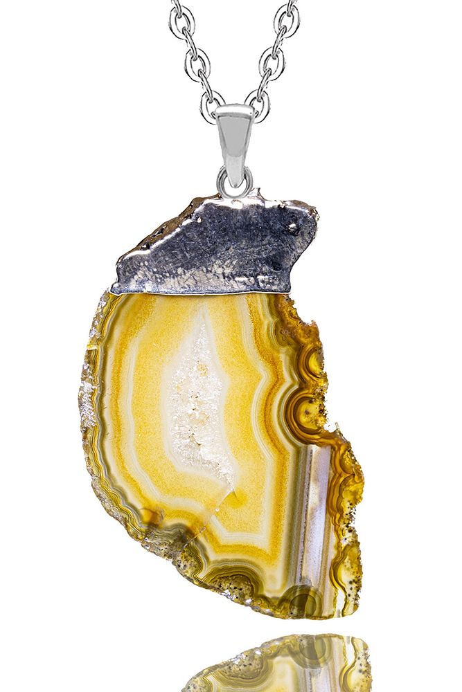 Sertifikalı Ham Doğal Kahverengi Akik Taşı Plaka Kolye