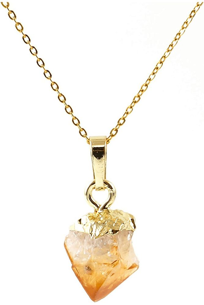 Sertifikalı Ham Para Mıknatısı Doğal Sitrin Taşı Kolye (24k Altın Kaplama)
