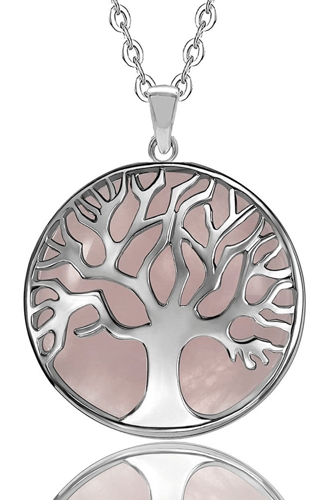 Sertifikalı Pembe Kuvars Taşı Hayat Ağacı Kolye (çift Taraflı)