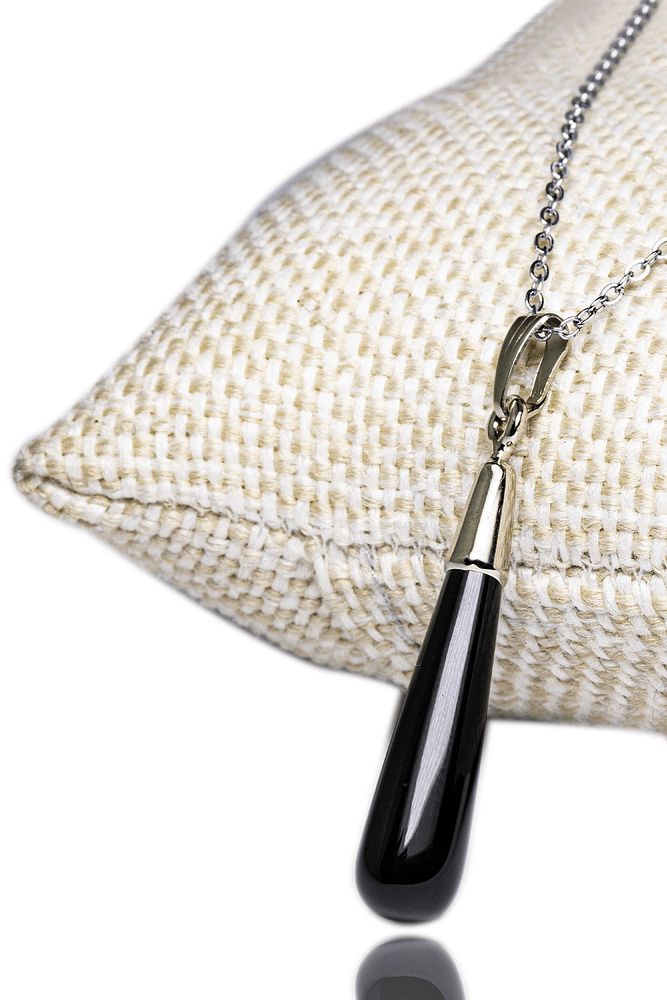 Sertifikalı Doğal Obsidyen Taşı Kolye Gümüş Aparatlı