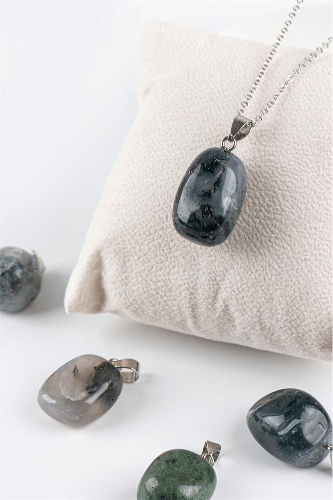 Sertifikalı Tambur Model Hint Akiği Taşı Kolye (GÜMÜŞ APARATLI)