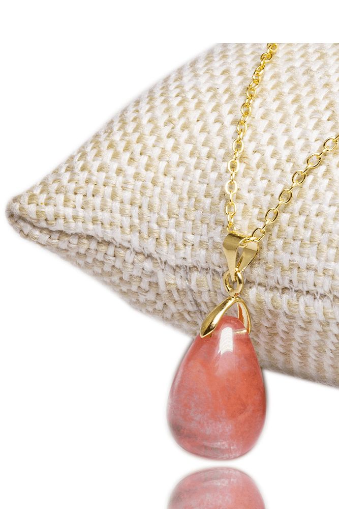 Sertifikalı Doğal Gül Kuvars Taşı Kolye 24k Altın Kaplama