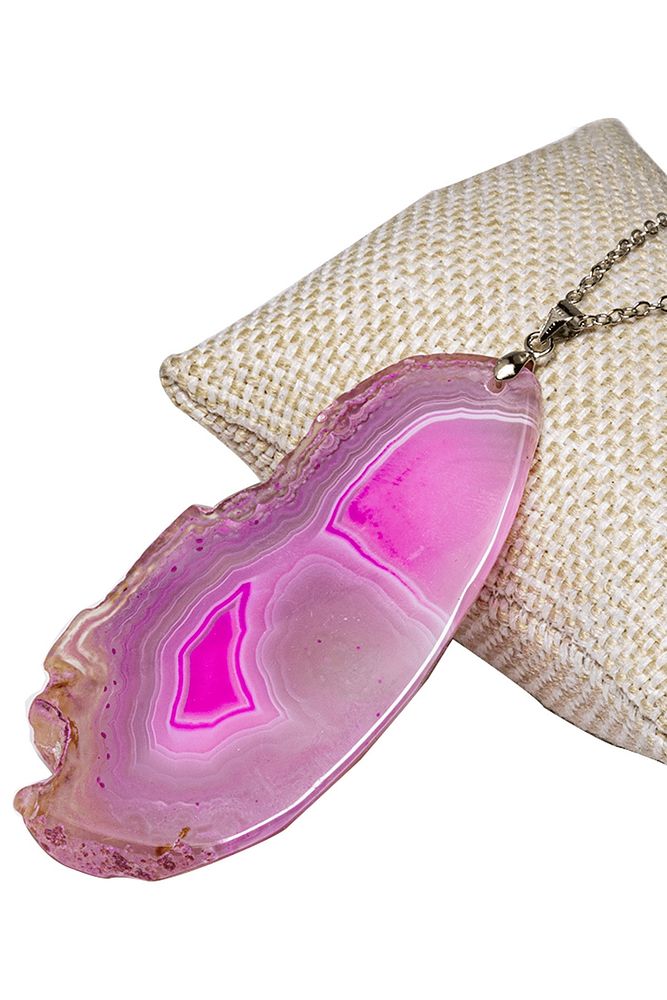 Sertifikalı Gümüş Aparatlı Doğal Pembe Akik Taşı Plaka Kolye