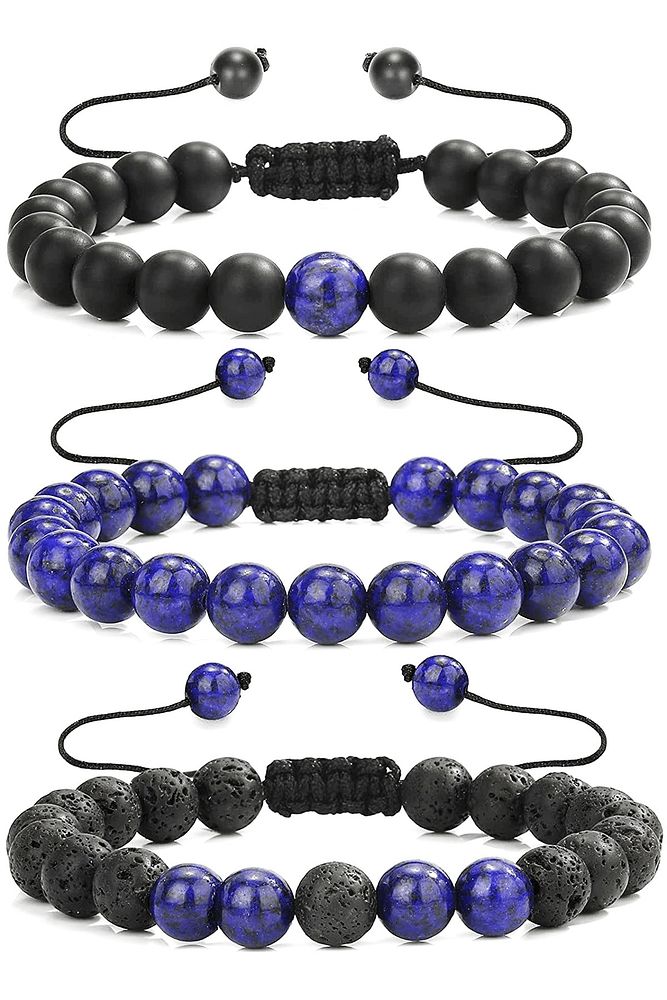 Sertifikalı Doğal Lapis Lazuli Lav Oniks Taşı Bileklik Seti