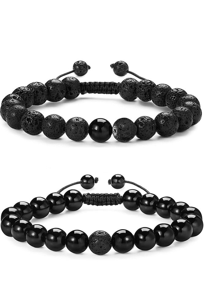 Sertifikalı Doğal Obsidyen Lav Taşı Doğal Taş Bileklik Seti