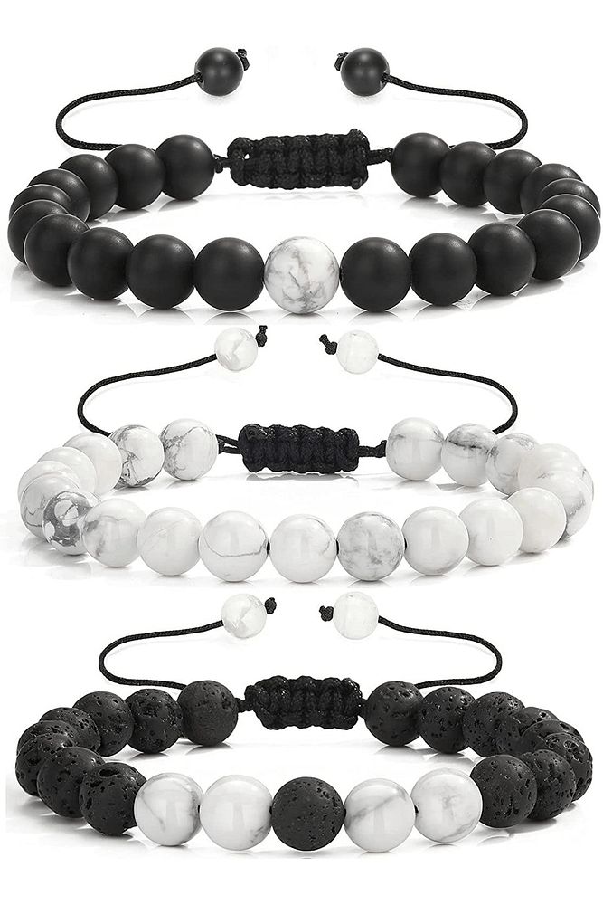 Sertifikalı Aaa Kalite Gerçek Havlit Oniks Lav Taşı Üçlü Bileklik Seti