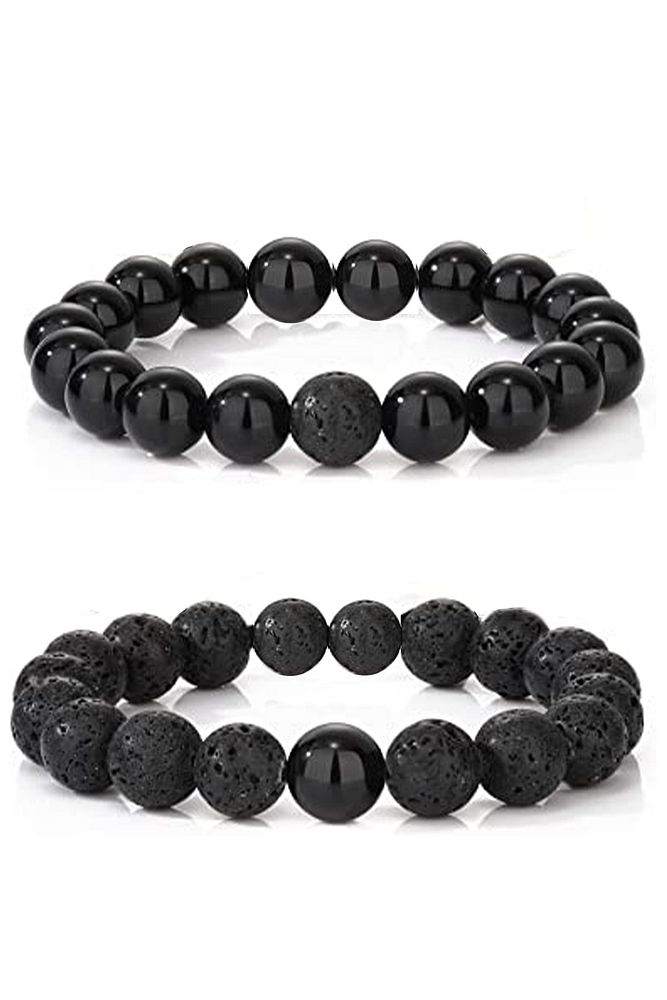 Sertifikalı Aaa Kalite Doğal Obsidyen - Lav Taşı Bileklik Seti