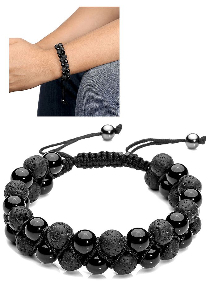 Sertifikalı Aaa Kalite Doğal Obsidyen Lav Taşı Bileklik