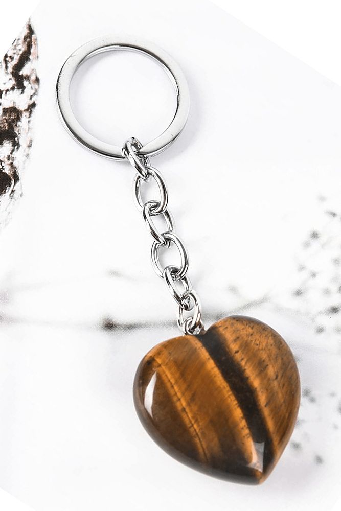 Sertifikalı Kalp Kesim Kaplan Gözü Taşı Doğal Taş Anahtarlık