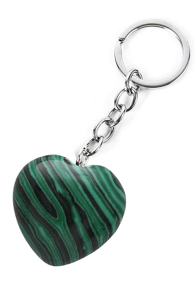 Sertifikalı Kalp Kesim Malahit Taşı Doğal Taş Anahtarlık
