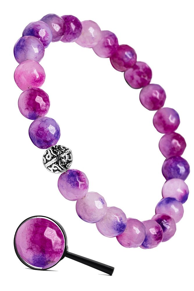 Sertifikalı Fasetli Gümüş Aparatlı Doğal Pembe Mor Kuvars Taşı Bileklik