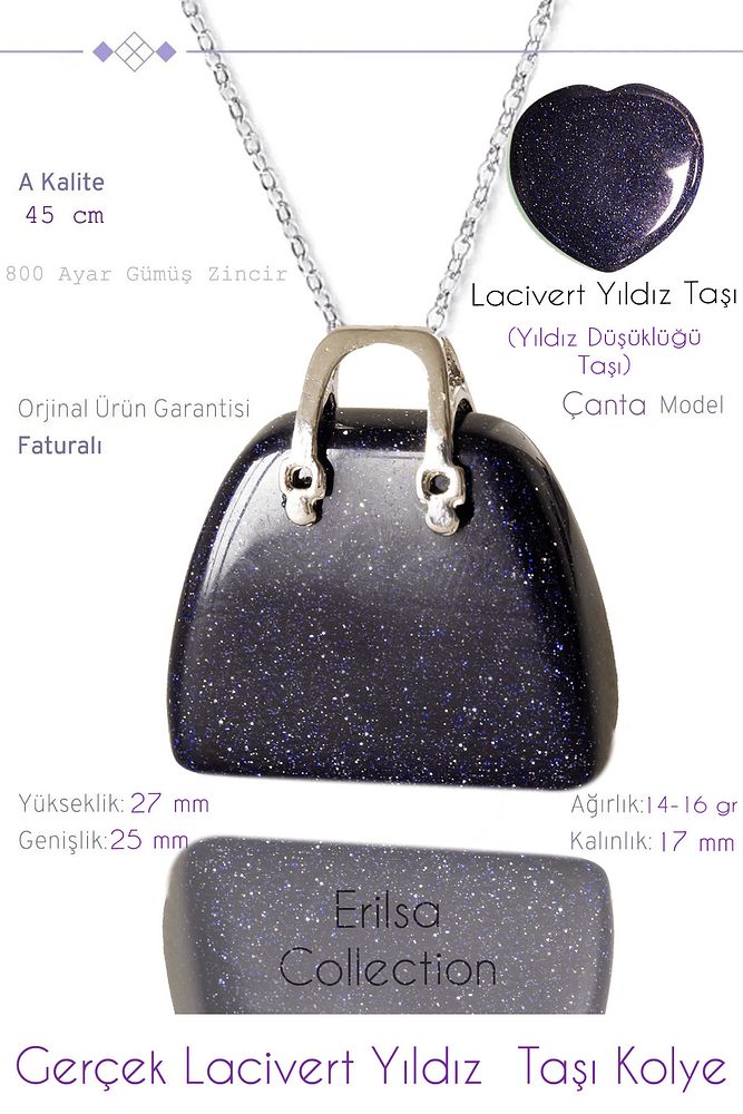 Sertifikalı Çanta Model Lacivert Yıldız Taşı Kolye