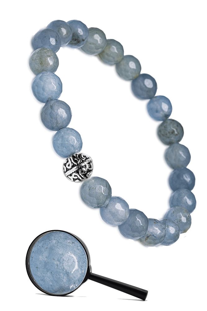 Sertifikalı Gümüş Aparatlı Fasetli Doğal Açık Mavi Akik Taşı Bileklik