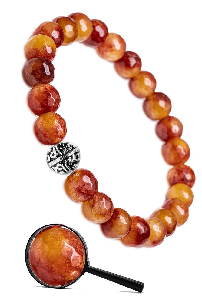 Sertifikalı Gümüş Aparatlı Fasetli Doğal Sarı Kırmızı Kuvars Taşı Bileklik