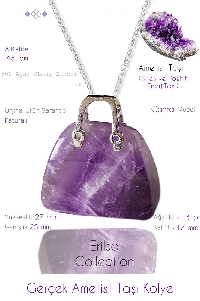 Sertifikalı Çanta Model Ametist Taşı Kolye