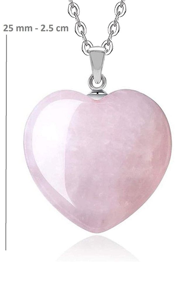 Sertifikalı Kalp Model Gerçek Pembe Kuvars Taşı Kolye