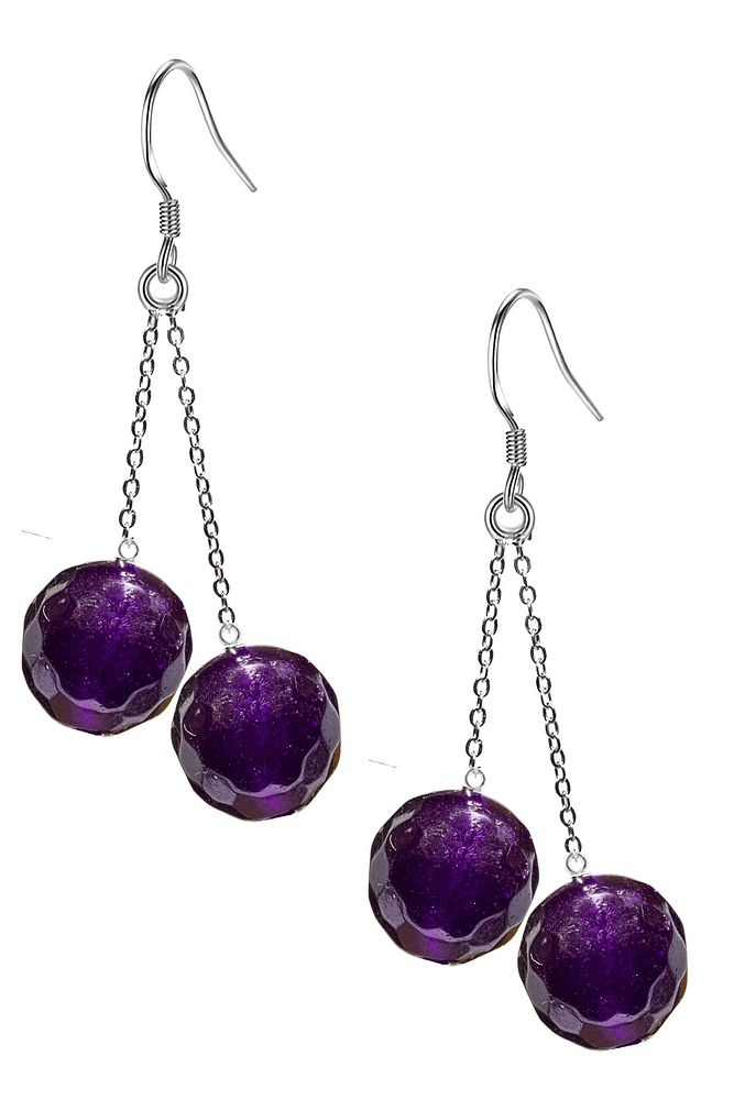 Sertifikalı Fasetli Doğal Ametist Taşı Gümüş Küpe