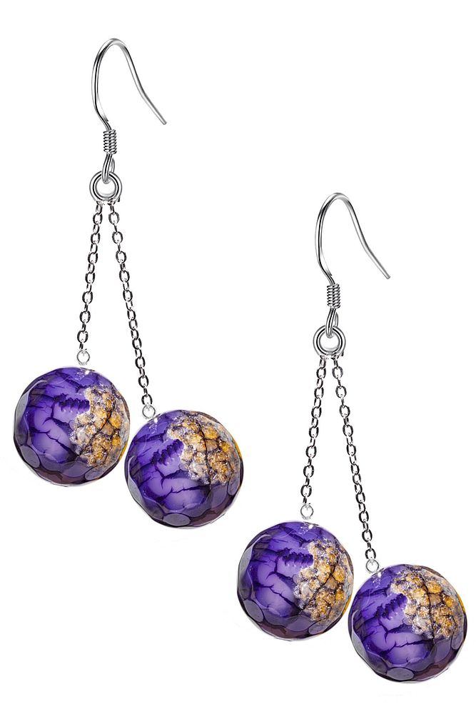 Sertifikalı Fasetli Doğal Mor Akik Taşı Gümüş Küpe