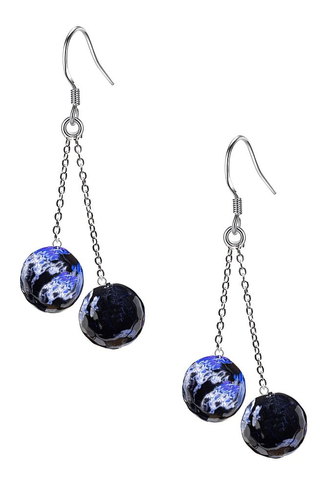 Sertifikalı Fasetli Doğal Mavi Tibet Akik Taşı Gümüş Küpe