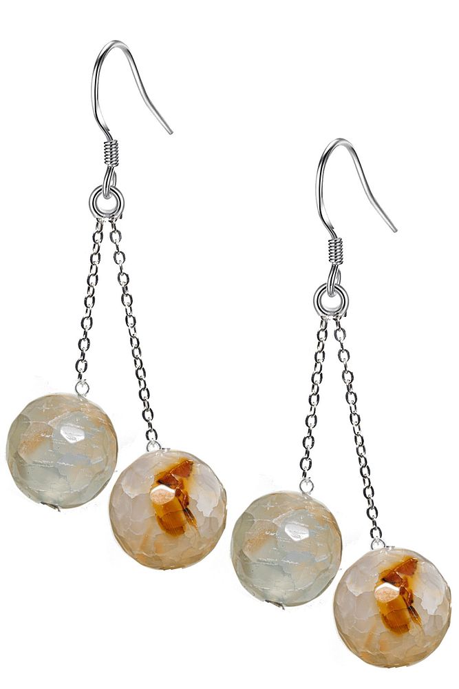 Sertifikalı Fasetli Doğal Tibet Akik Taşı Gümüş Küpe