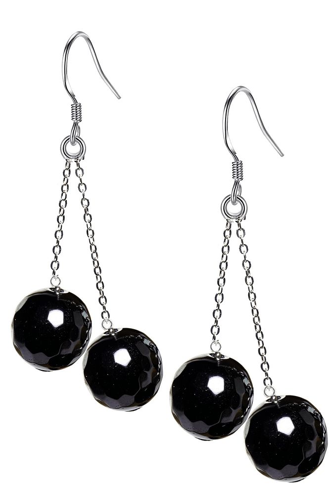 Sertifikalı Fasetli Doğal Siyah Obsidyen Taşı Gümüş Küpe