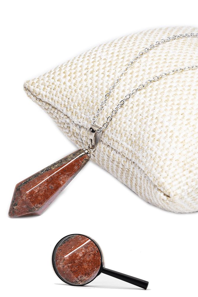 Sertifikalı Gümüş Aparatlı Doğal Kırmızı Jasper Taşı Kolye