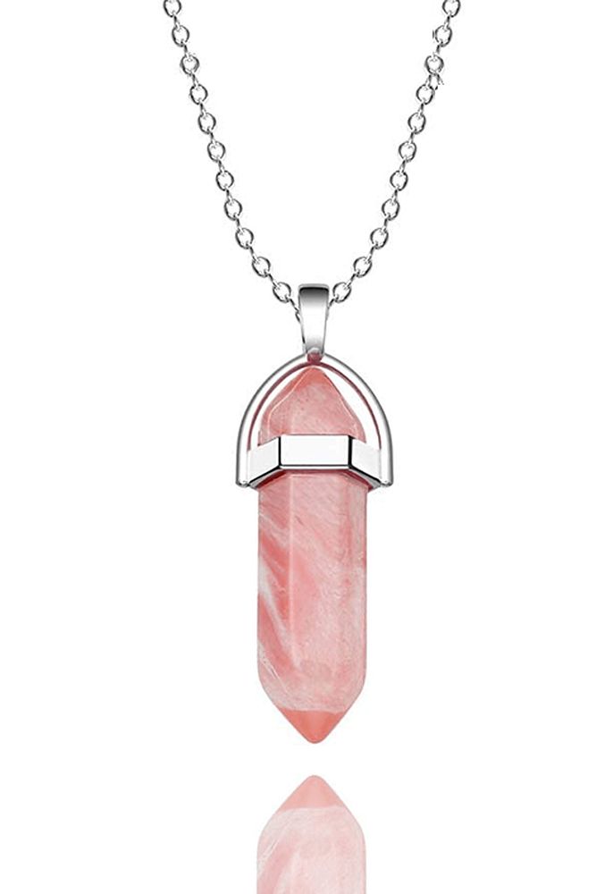 Sertifikalı Doğal Gül Kuvars Taşı Kolye