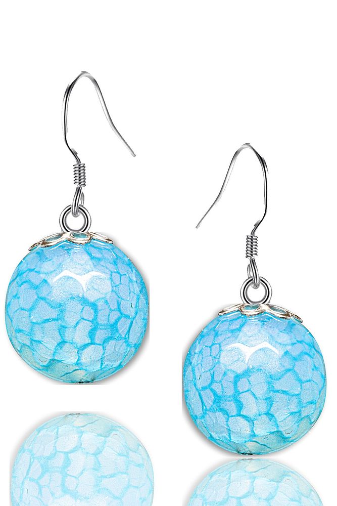 Sertifikalı Doğal Mavi Akik Taşı Gümüş Küpe