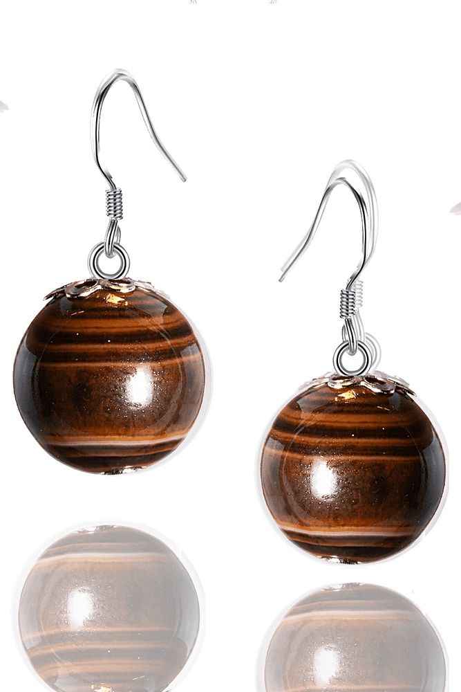 Sertifikalı Gerçek Doğal Kahverengi Akik Taşı Gümüş Küpe