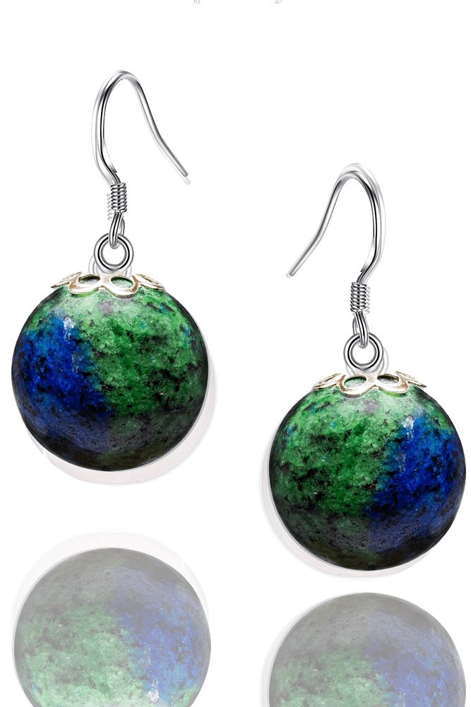 Sertifikalı Doğal Azurit Taşı Gümüş Küpe