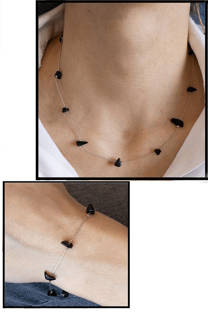 Sertifikalı Obsidyen Taşlı Doğal Taş Kolye Bileklik Seti