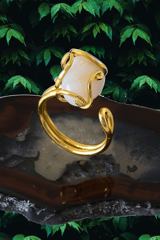 Sertifikalı Rokoko Model Beyaz Akik Taşı Yüzük - Ayarlamalı